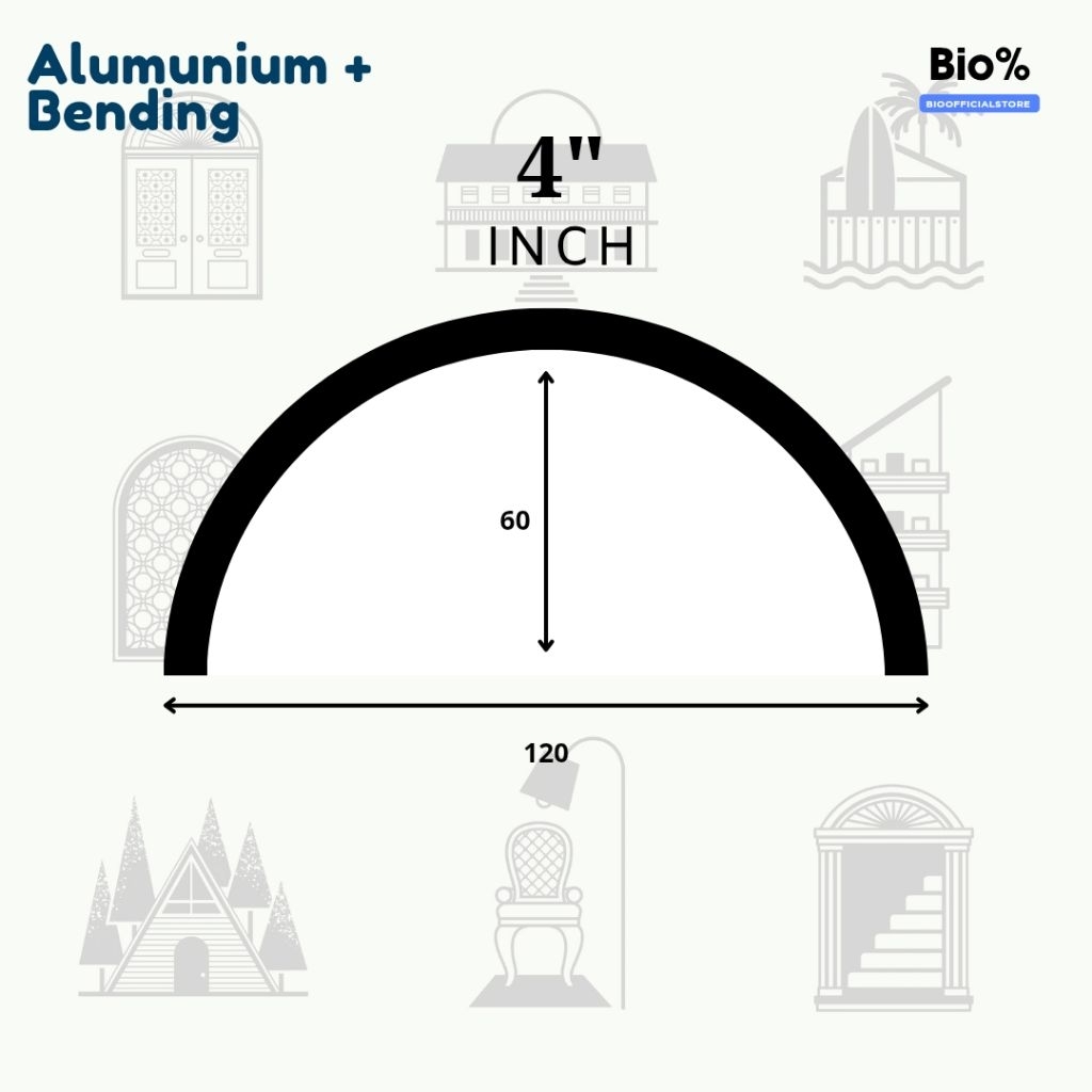 Kusen Jendela Aluminium Bending  Matte Black (Doff) Diameter 120cm ketebalan 1.5mm – Kusen Lengkung 