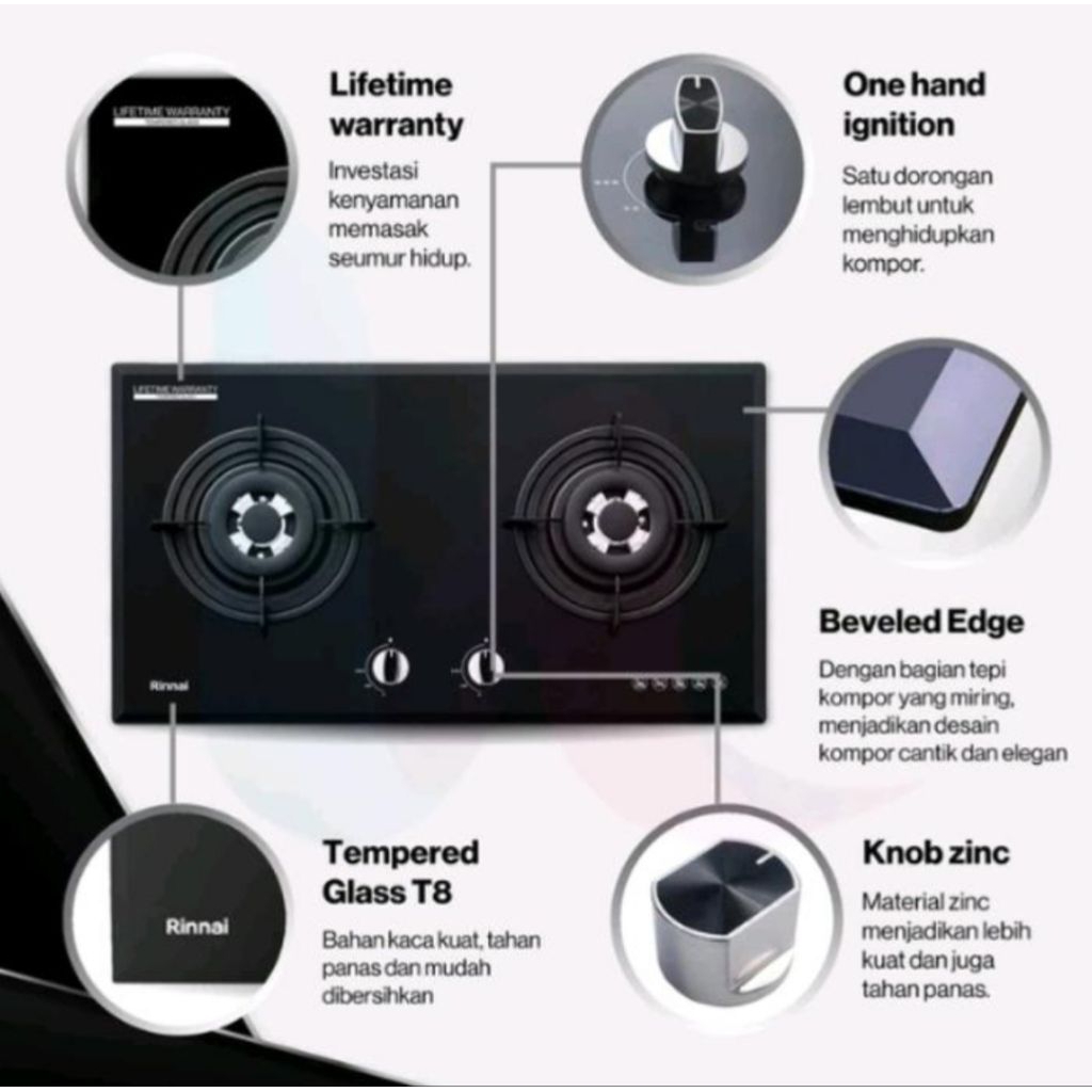 Kompor Gas Tanam Rinnai RB-772RO G / Komor Tanam Rinnai RB 772 RO G
