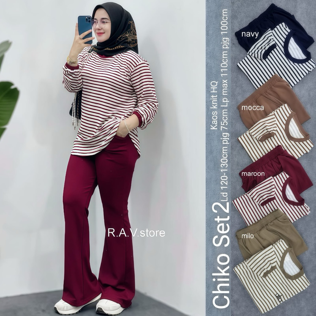 chiko setelan kaos wanita terbaru one set knit wanita