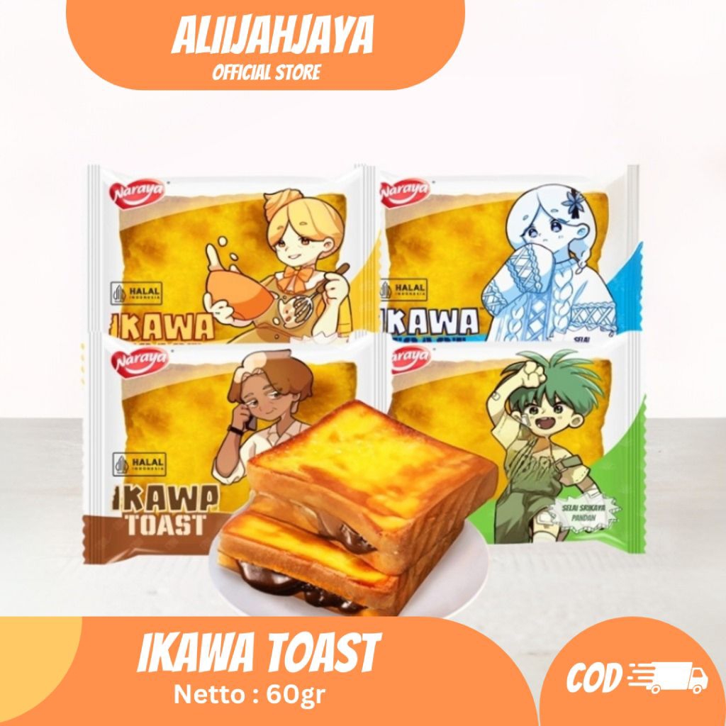 Naraya Ikawa Toast Roti Isi Coklat Cheese Vanilla Srikaya Pandan @60gr - Roti Sisir Ennak Naraya Ika