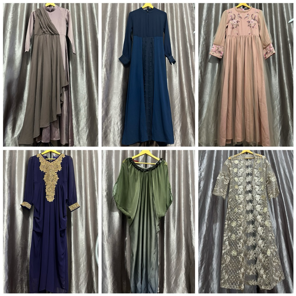 preloved baju dress gamis cewe perempuan gaun pesta navy purple ungu hijau green pink moca lebaran n