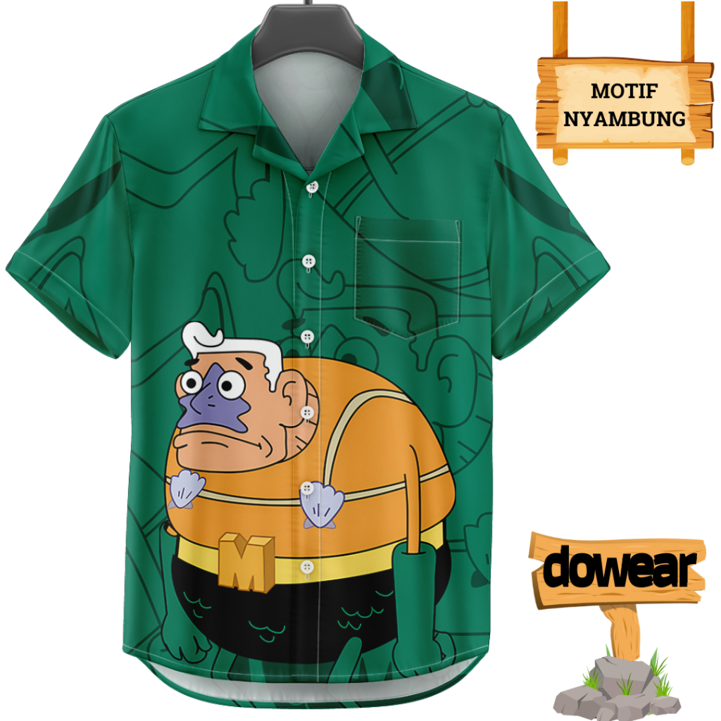 Dowear S-5XL Baju Kemeja Motif Pantai Cowok Cewek Spongebob Hawai Jumbo 863 MER MAID MAN