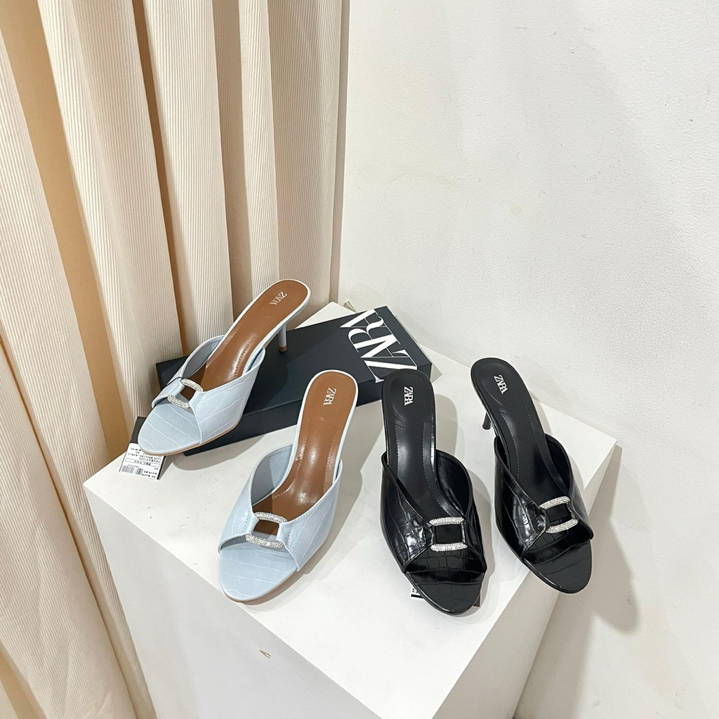 Heeled sandals 4.5cm by Zara croco with mini diamond high quality fashion shoes sepatu wanita hak ti