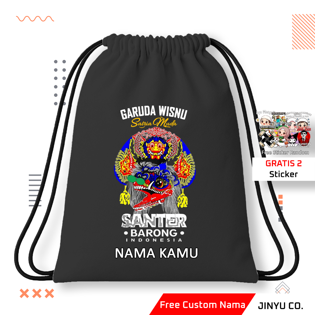 Tas Serut Anak Barong GWSM Gratis Custom Nama | Tas Serut Anak Unisex Cewek Cowok Barong Free Nama