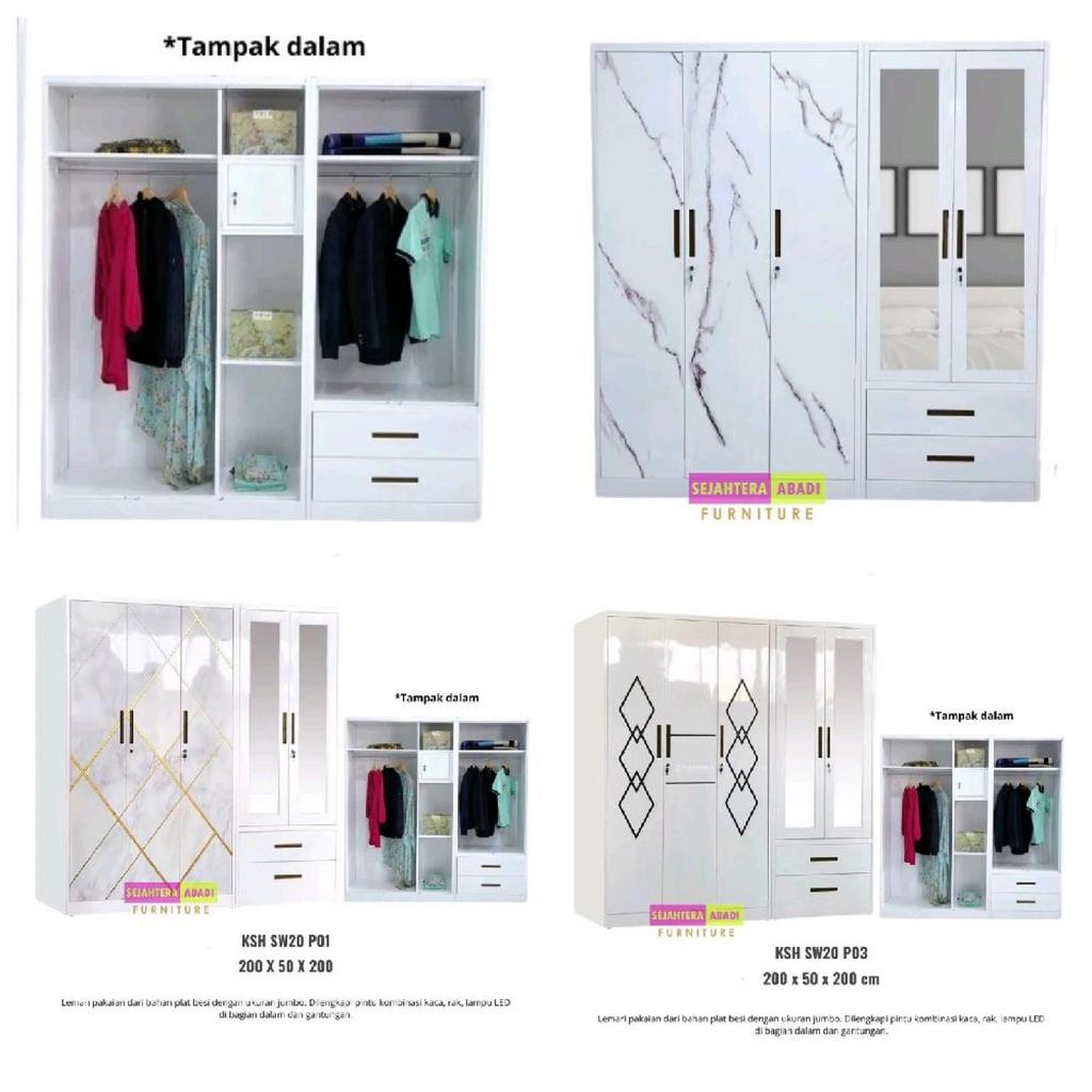 lemari besi pakaian 5 pintu KRS KSH Import lemari baju lemari besi swing lemari besi 5 pintu cermin,