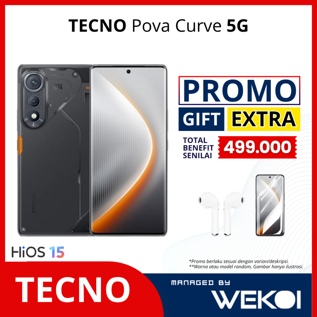 TECNO POVA CURVE 5G RAM 16GB (8+8) ROM 256GB Smartphone Kamera 64MP Batrai 5500mAh Garansi Resmi