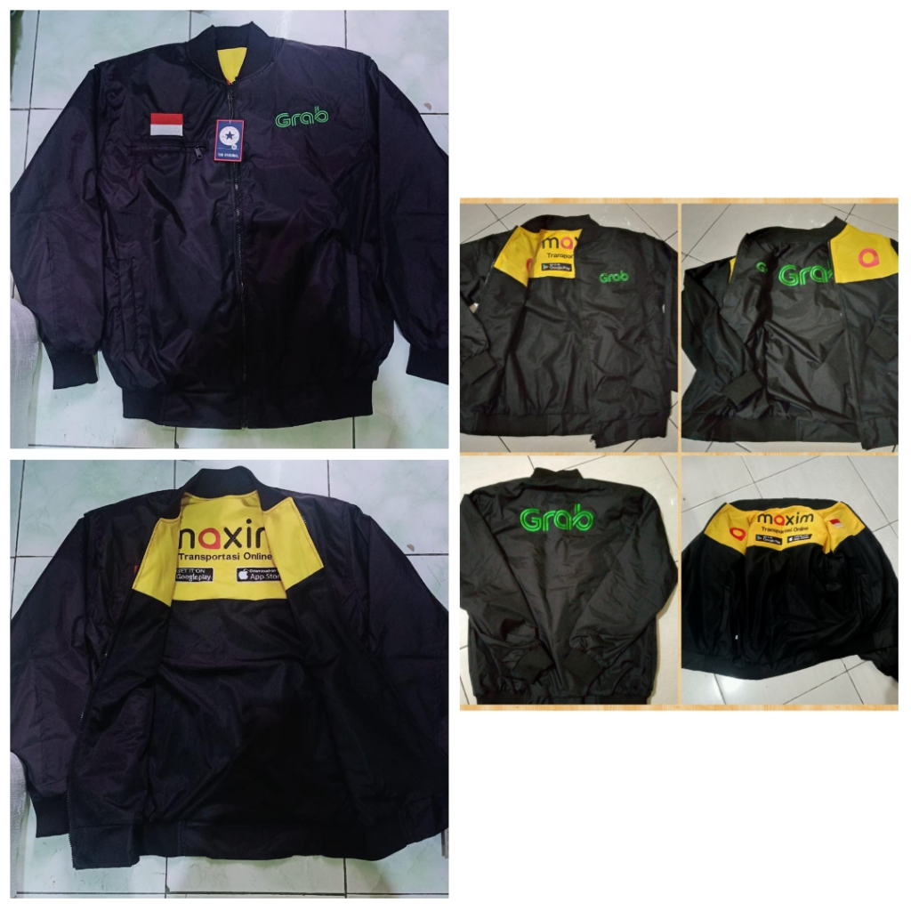 JAKET GRAB HITAM BOLAK BALIK MAXIM SETENGAH HITAM REAL PICT BORDIR KEREN GUYS