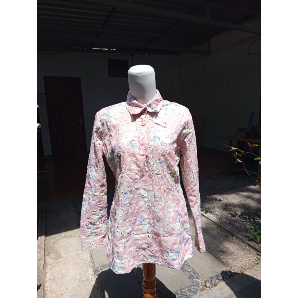 Baju Katbol katun bolong motif bunga lengan panjang