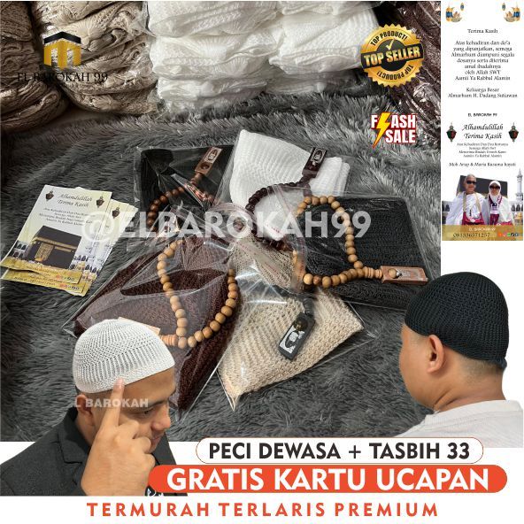 ELBAROKAH99 ELBAROKAH99 Peci Dewasa Premium, Oleh-Oleh Haji Dan Umroh, Peci + Tasbih 33 Free Ucapan,
