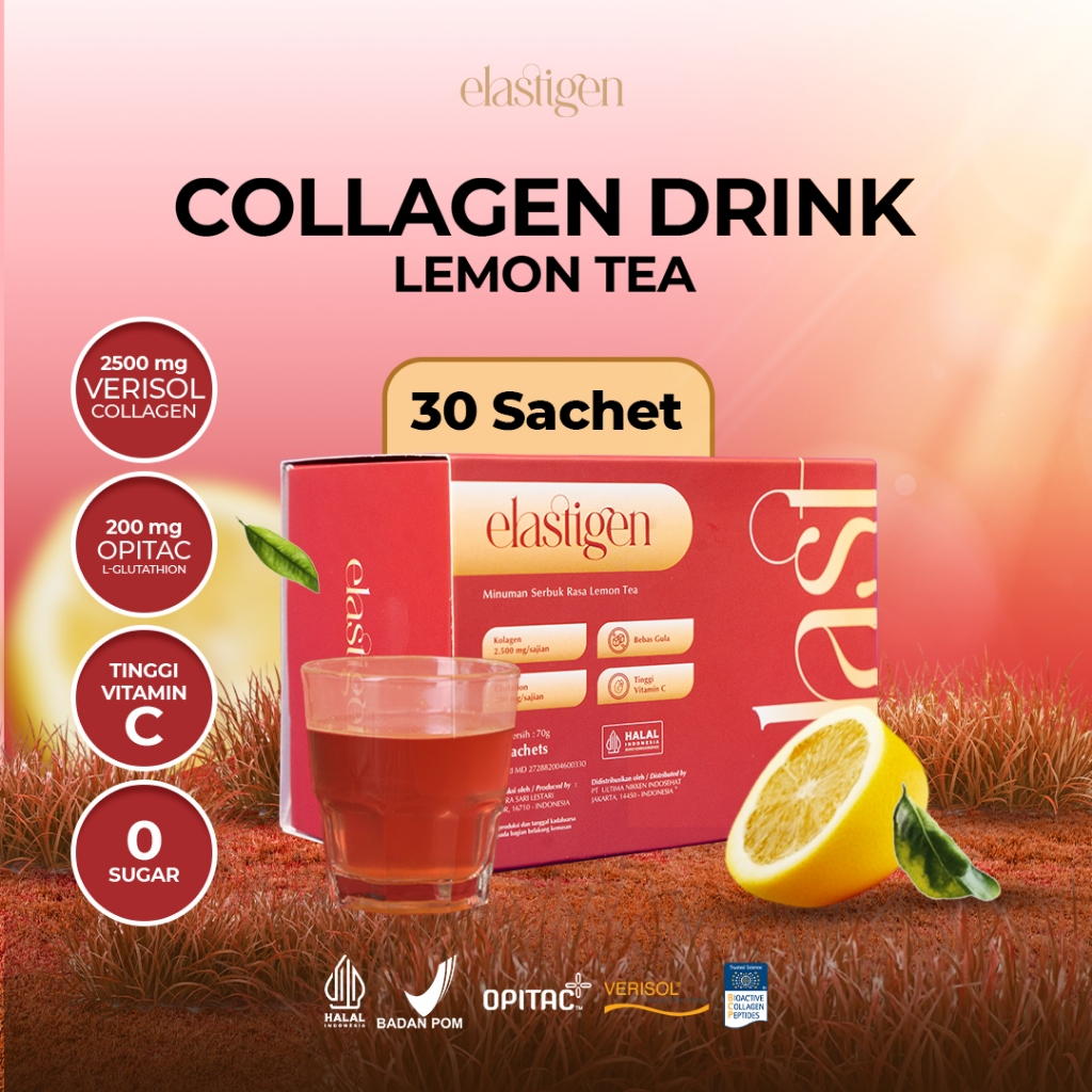 elastigen Collagen Drink Verisol 2500mg + Glutathione Opitac 200mg – Minuman Kulit Glowing, Anti-Agi