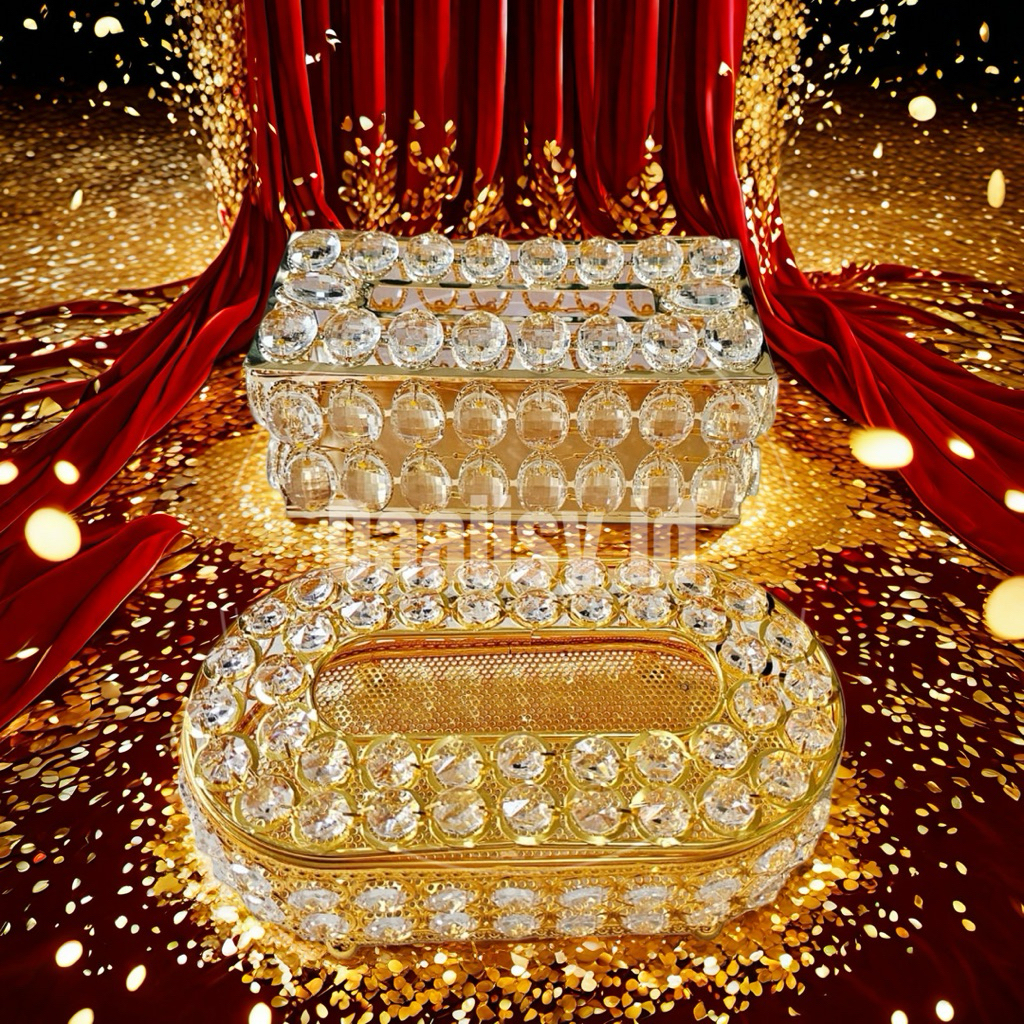 DX - Tempat Tisu Kaca Kristal Gold/Hijau