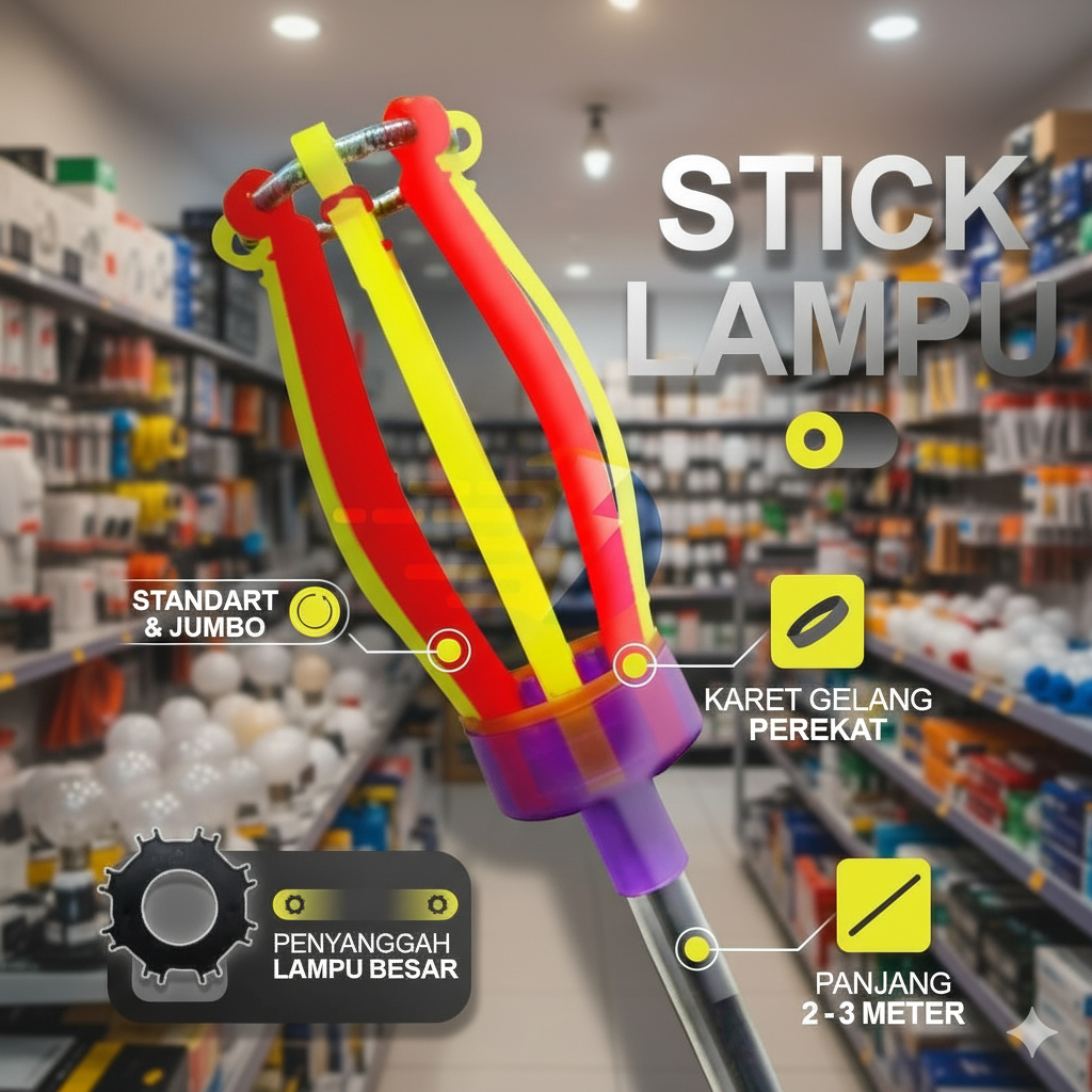 Stik lampu /Tongkat lampu / Satu Set Tongkat dan Kepala /Stik Lampu Jumbo 2 Meter & 3 Meter