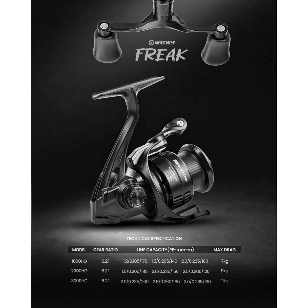 REEL SPINNING IROLY FREAK 1000-3000 HG POWER HANDLE
