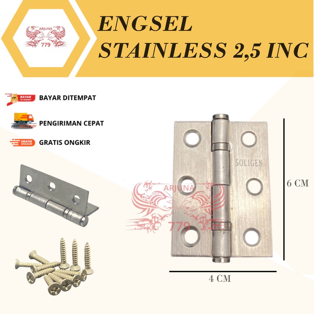 ENGSEL PINTU / LEMARI / JENDELA 2.5 INCH STAINLES STEEL ENGSEL PINTU MINI / KECIL STENLIS