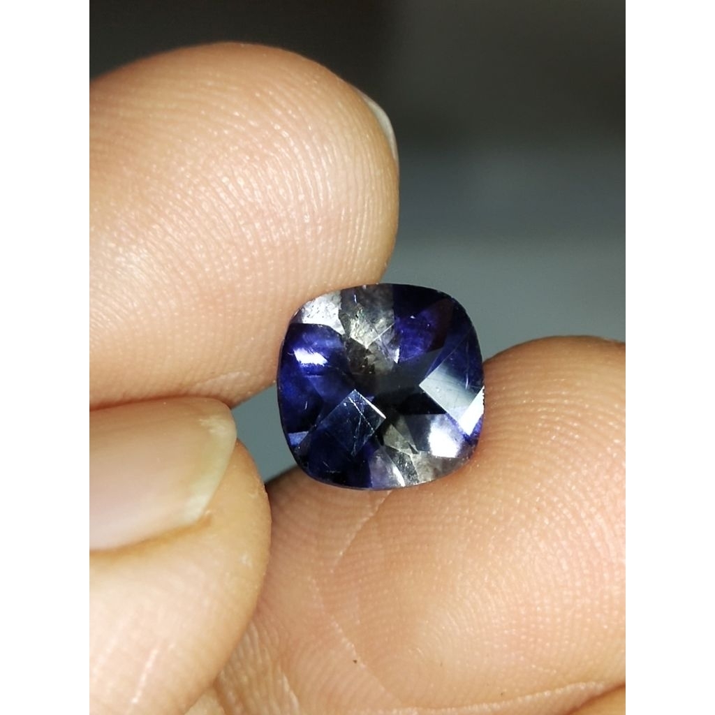 Natural Bicolor Iolite Memo 8 x 8 x 5 mm 1.75 Ct Blue Sapphire Air Srilanka Cushion Checkerboard Cut