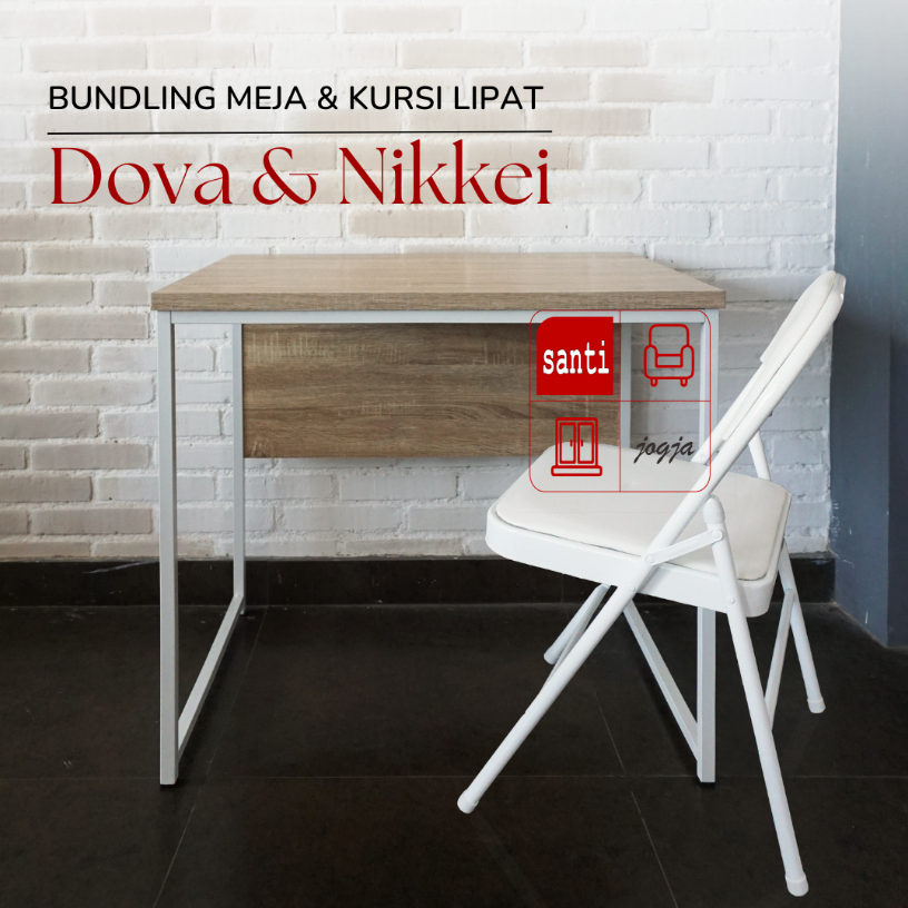 Bundling Meja Belajar / kerja Olympic Rangka Besi Dova + Kursi Lipat Besi Nikkei