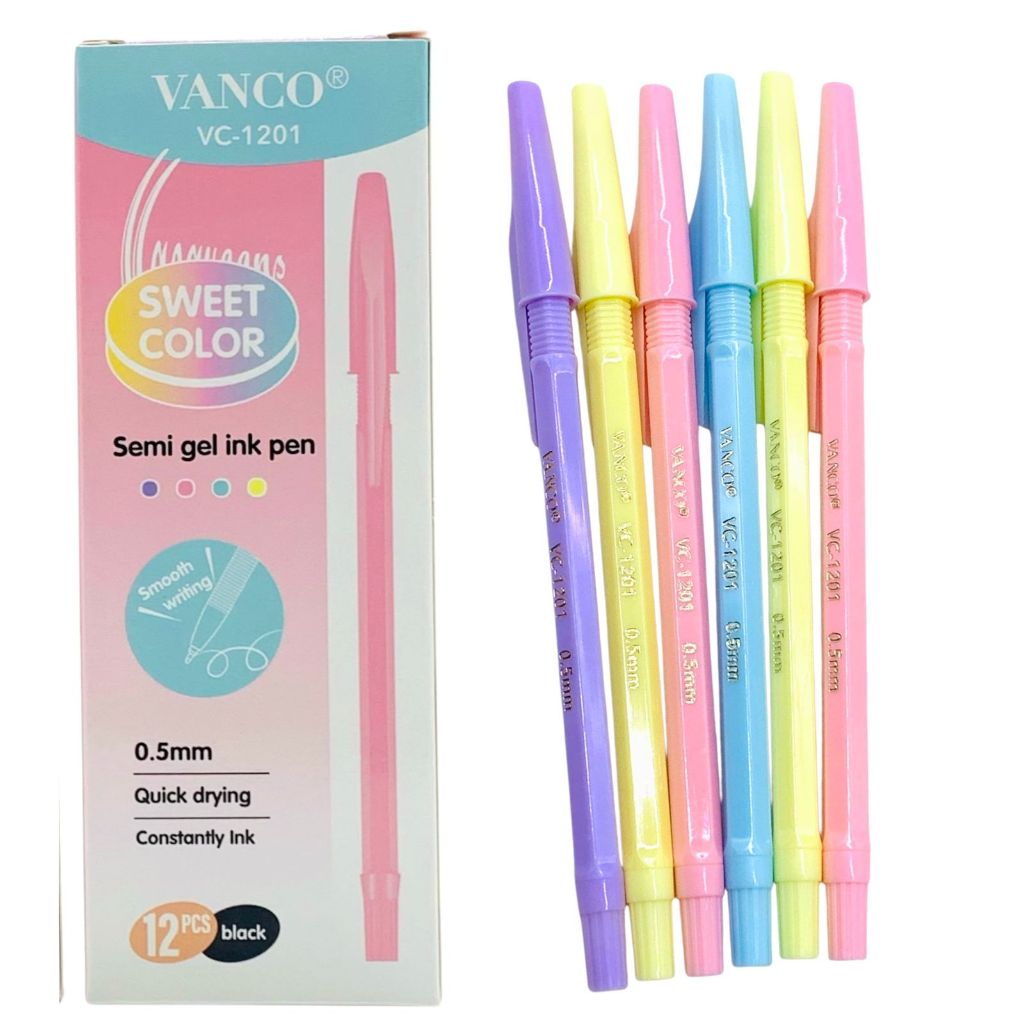 (12 PCS) PULPEN VC-1201 VANCO MACARON (0.5mm) / SEMI GEL PEN / PENA