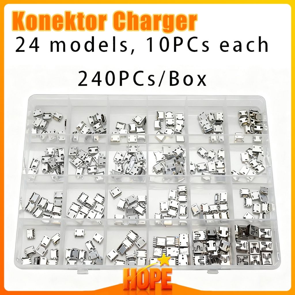 240Pcs Umum Konektor Charger Konektor Socket Charger Micro USB 5 Pin Flat Dip Jack Tail Connector Ch