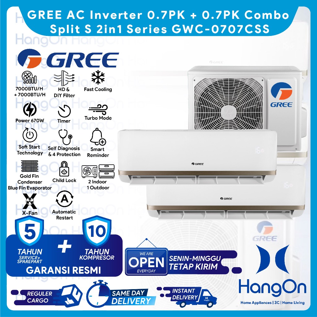 GREE GWC-0707CSS AC Inverter Indoor 0.7PK + 0.7PK & Outdoor Combo Split S 2in1 Series Pendingin Ruan
