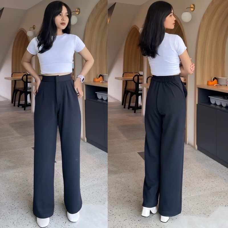 AES FASHION - Cozie pants Long Cullote - Knit Rib Loose pants - Highwaist