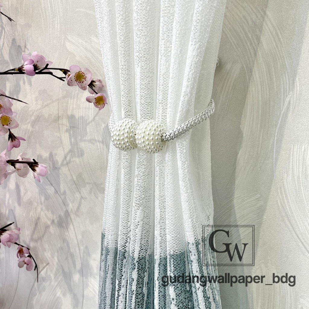 Vitrage Vitrase Gorden Premium Elsa Kombinasi Warna Putih dan Biru Laut Bertekstur Glitter