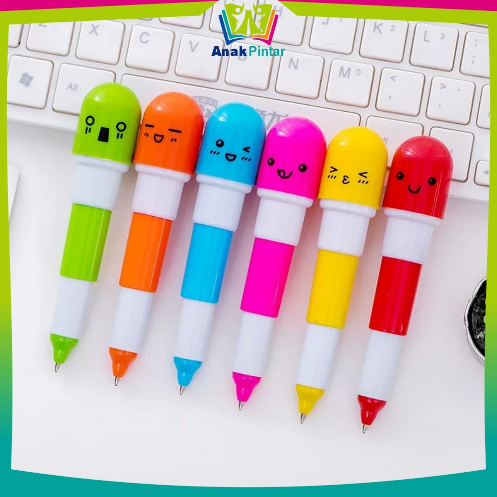 EC Pena Kapsul / Pulpen Emoticon Vitamin / Pen Unik / Pulpen Stationary Souvenir Pernikahan Anak Pin