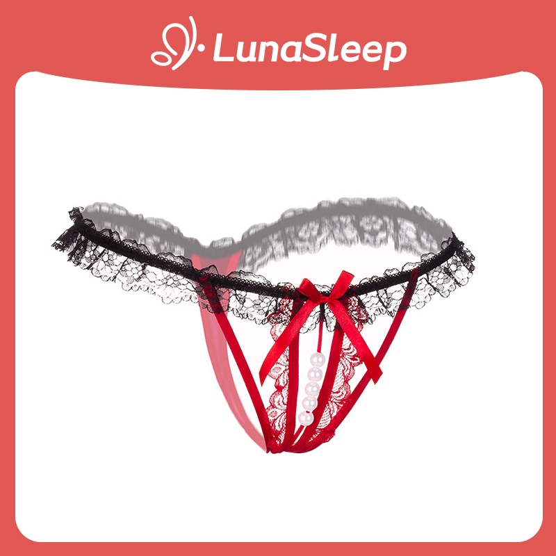 LunaSleep Lingerie Wanita Celana Dalam Renda Transparan Desain Hollow Out Elastis Stylish Look