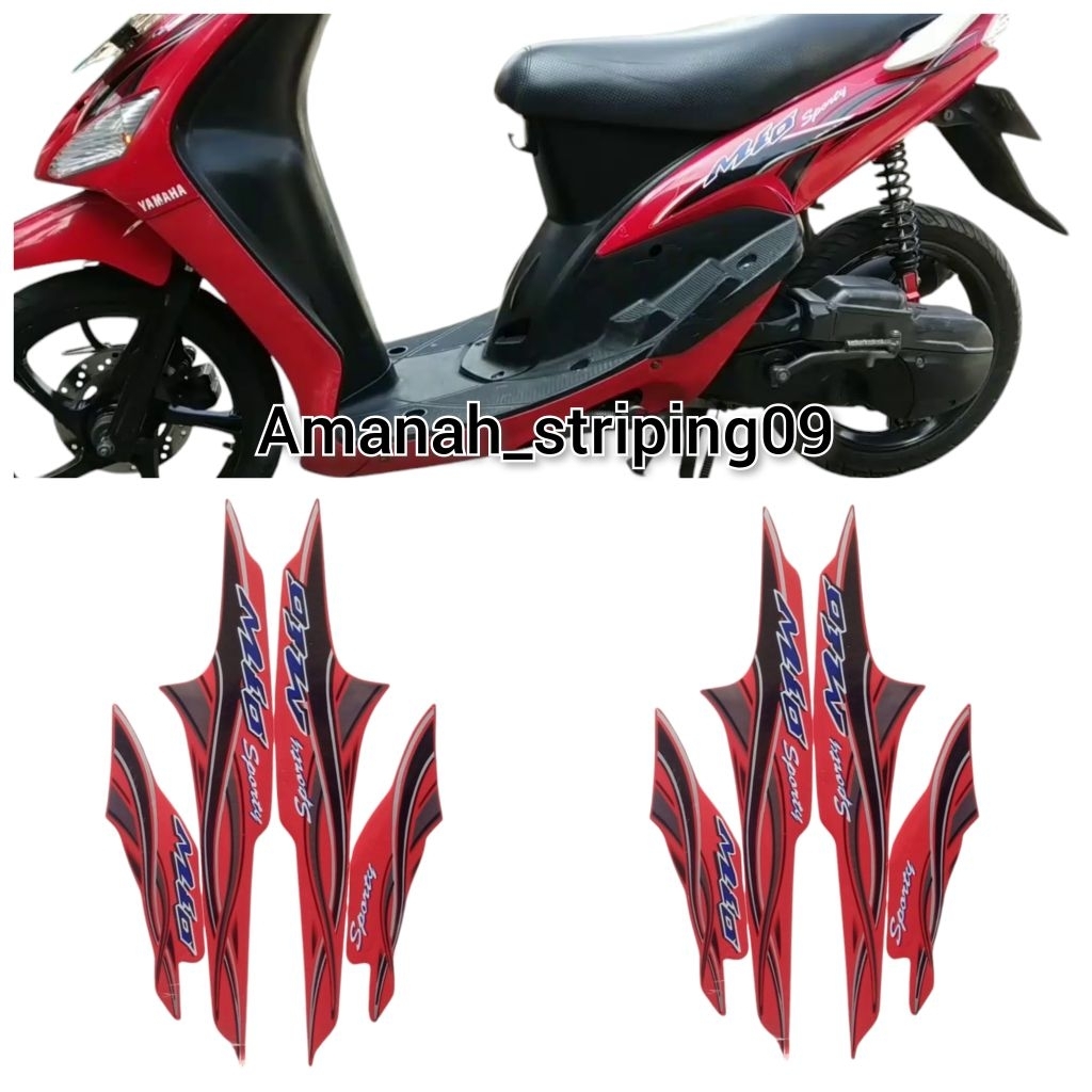 Set stiker striping standart motor mio sporty/mio smile 2005 warna merah ful set body terbaik