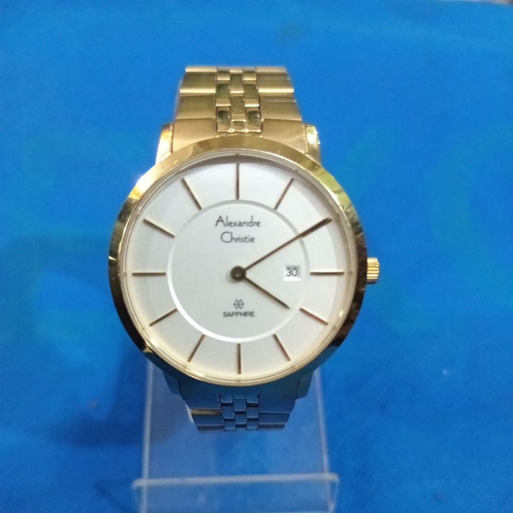 jam tangan wanita Alexandre Christie Saphire warna gold normal