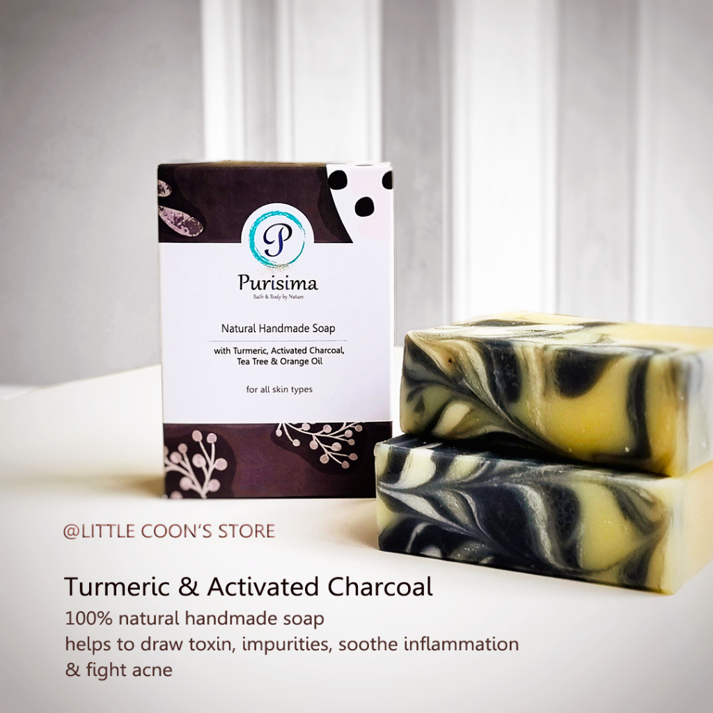Purisima Turmeric Charcoal Tea Tree Soap 100% Natural Sabun Mandi Handmade Membantu Merawat Jerawat 
