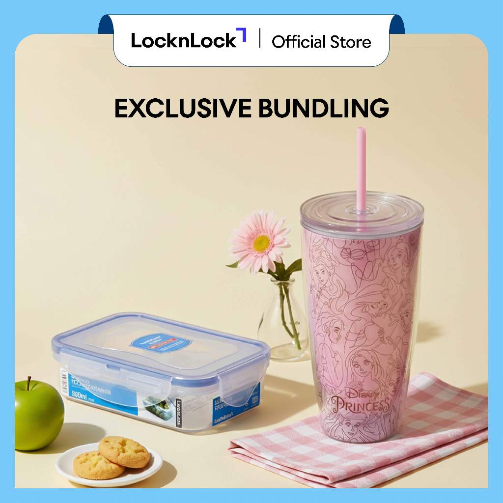 LocknLock Exclusive Bundling Double Wall Cold Cup Disney 750ml + Food Container Rectangular Short 36