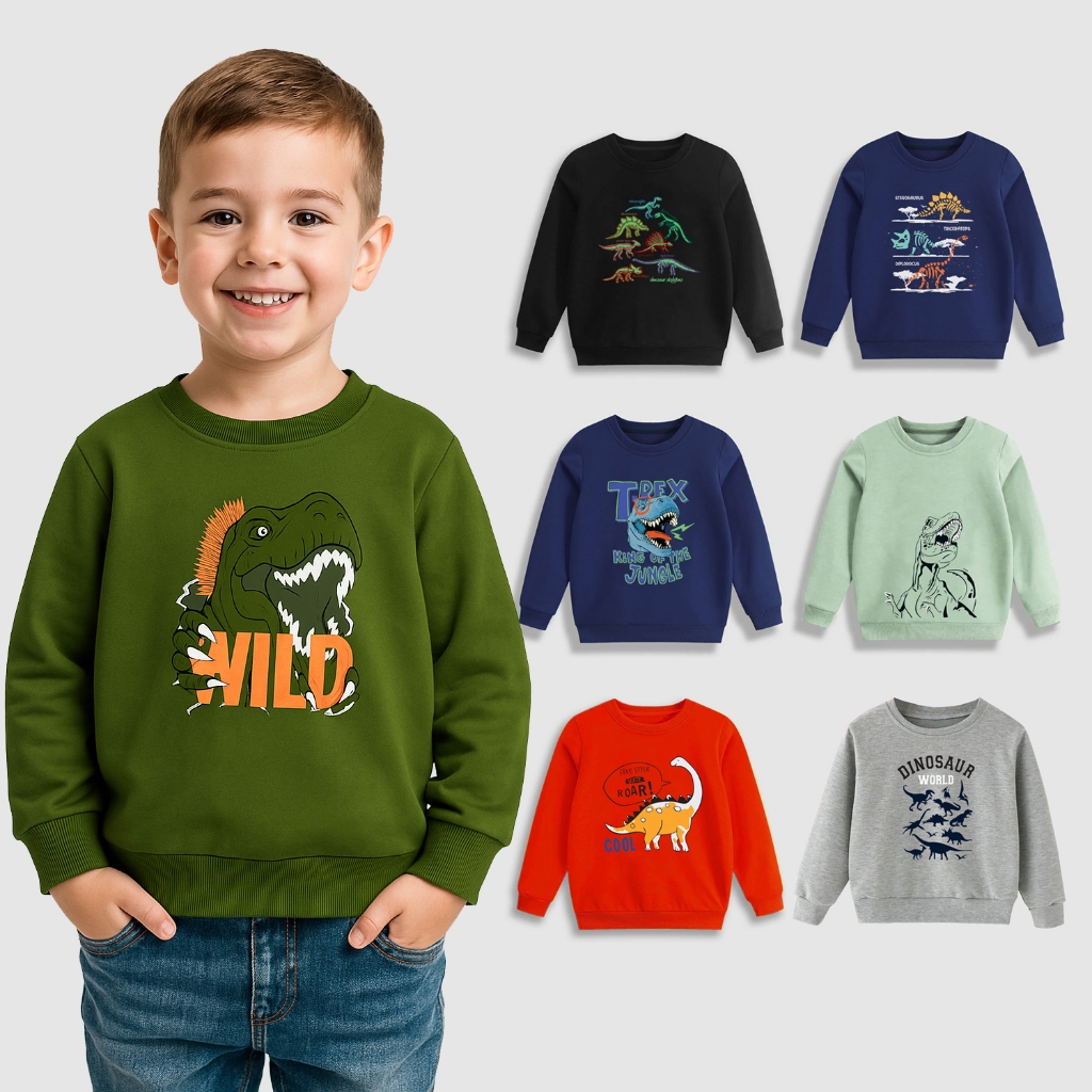 ALI ASH Sweater Jaket Anak Karakter Dinosaurus 1-10 Tahun Dino T-Rex