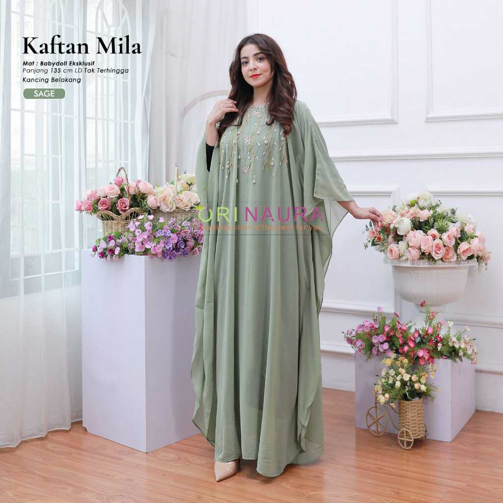 Kaftan Wanita Mila BabyDoll Eksklusif | Gamis Lebaran Pesta Mewah Bordir Etnik | Dress Kondangan Jum