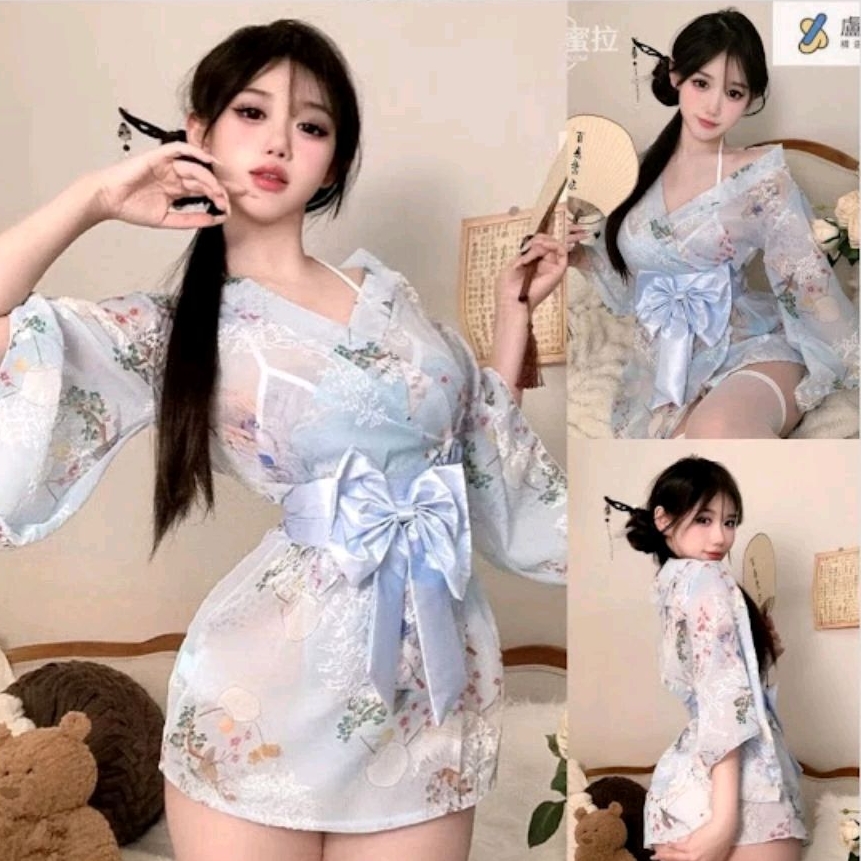 Lingerie Sexy Kimono Set Bikini Baju Tidur Wanita Transparan D1481BE