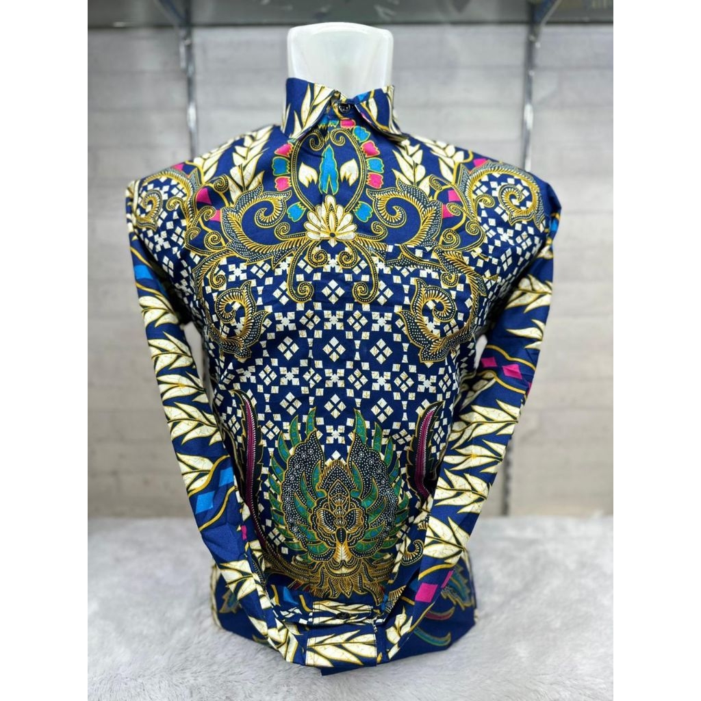 Batik Pria Lengan Panjang Lapis/Furing, Pola tunggal, Warna Biru Elektrik/Biru BCA, Motif Terbaru, B