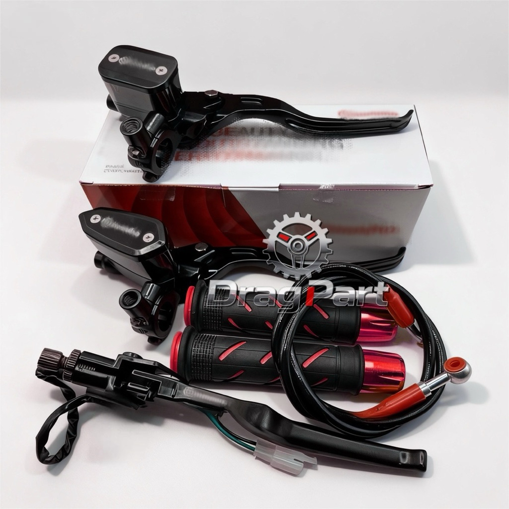 Paket 4in1 Master Rem Tabung Tipe Oval E2 / Kotak E3 + Handgrip Sisik + Jalu Stang Chrome Cnc + Sela