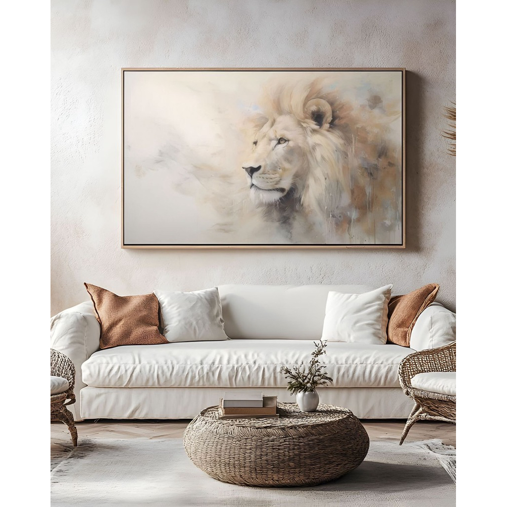 KIZI ARTISTIC Lukisan Akrilik Singa Megah di Kanvas Premium Siap Pajang