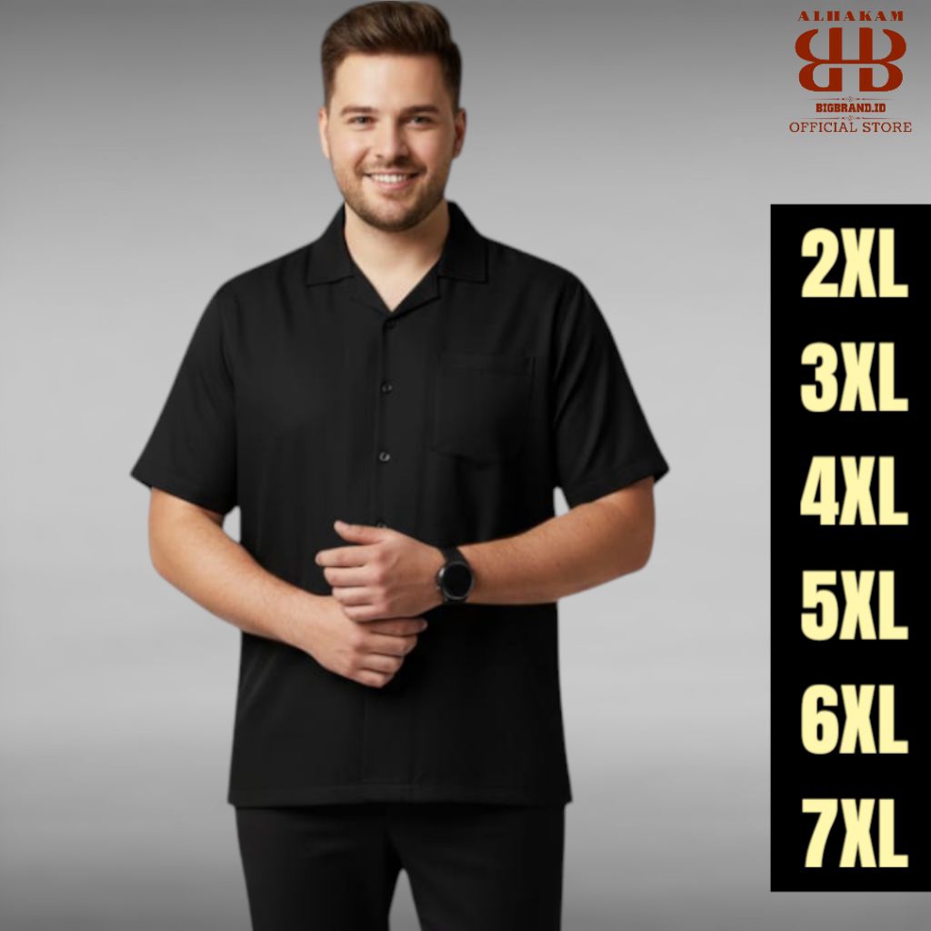 Baju Kemeja Rayon Jumbo Pria Lengan Pendek Polos Premium Kerah Hawai