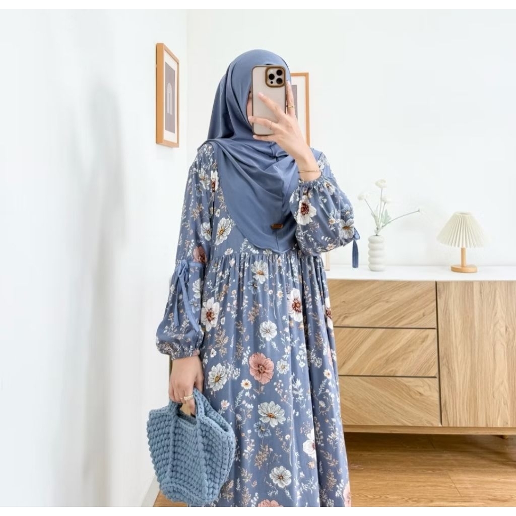 Aurel Dress pita lengan balon bahan rayon diamond by Lemoa - Midi Dress Lengan Balon bahan rayon Set