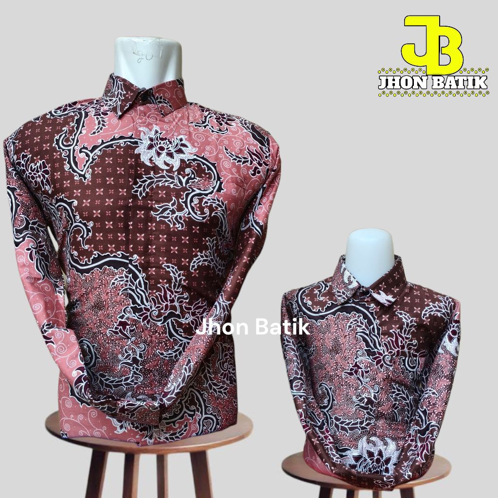 Kemeja Batik Dusty Pink Couple Ayah Dan Anak Laki Laki Bahan Katun Lapis Furing Premium//batik warna