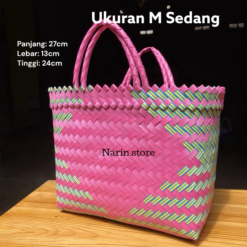 PAKET HEMAT 10 Pcs Tas anyaman km lurik ukuran sedang (M) tas sembako/ tas hajatan/ tas souvernir