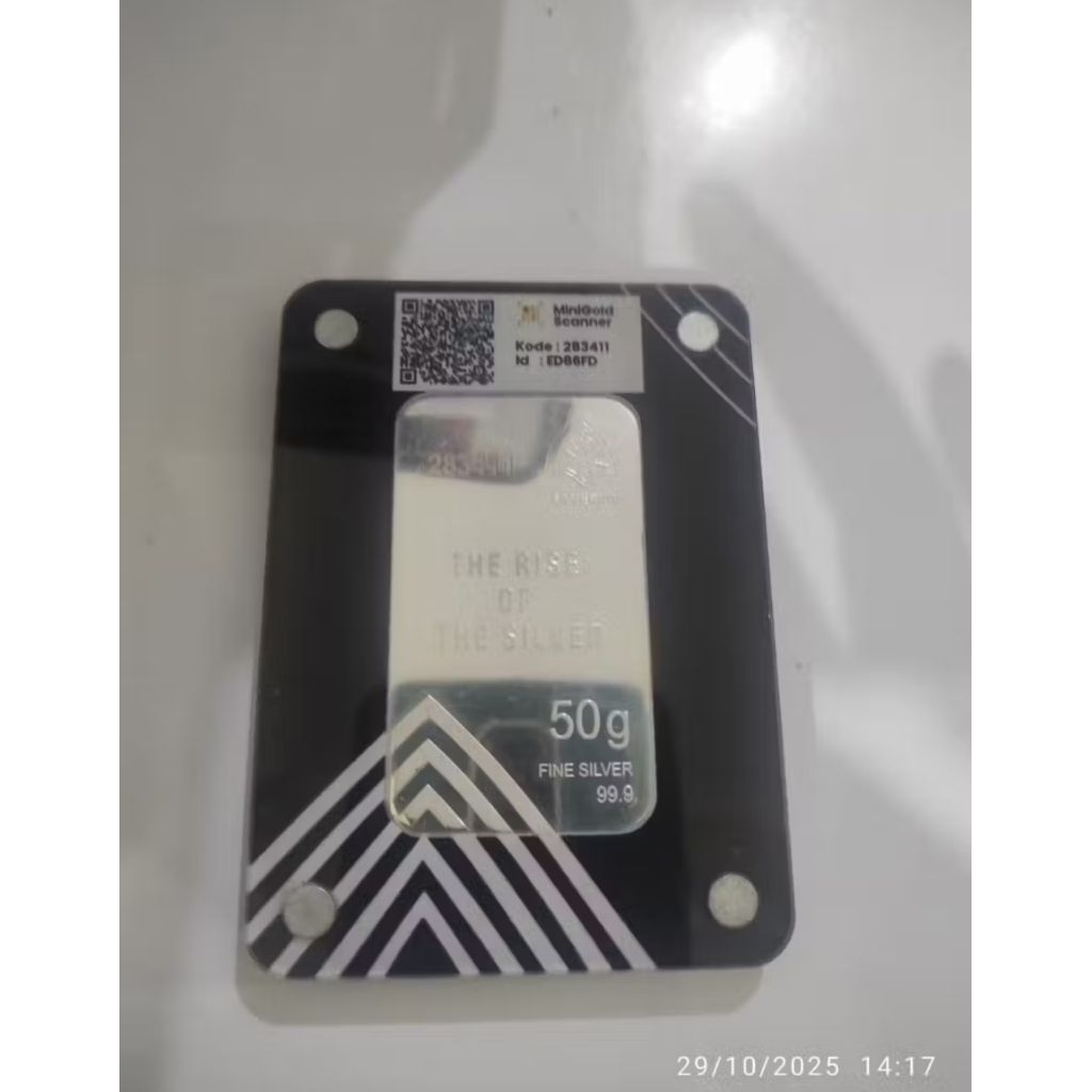 PERAK BATANGAN MURNI 50 gram ASLI ORIGINAL (Free Logam Mulia 0,001 g)