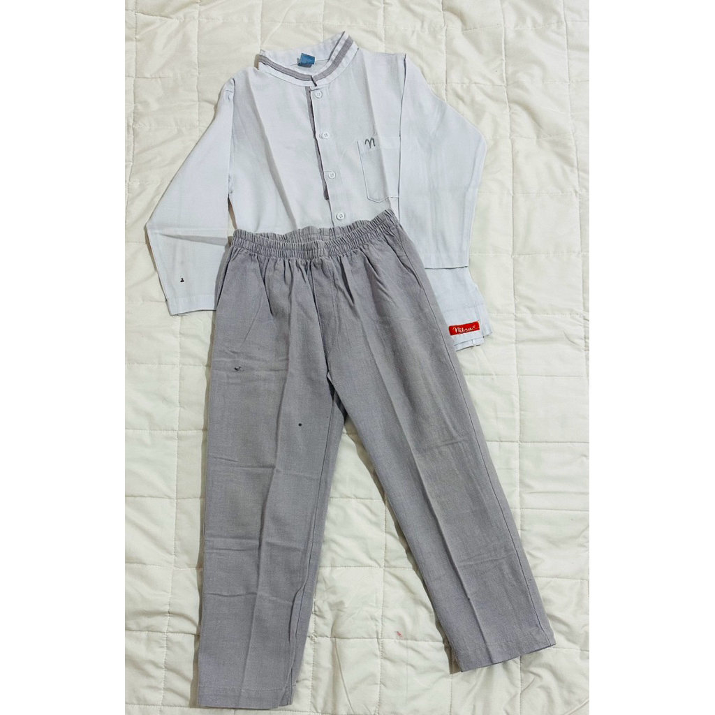 Preloved stelan koko putih mix abu anak laki2 branded merk Nibras size 6 tahun bahan katun