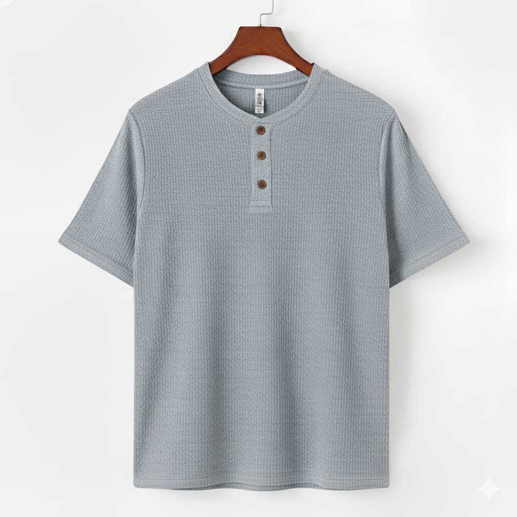 Tshirt Waffle Lengan Pendek Kancing 3 Pria-Kaos Knit Waffle Lengan Pendek Terlaris