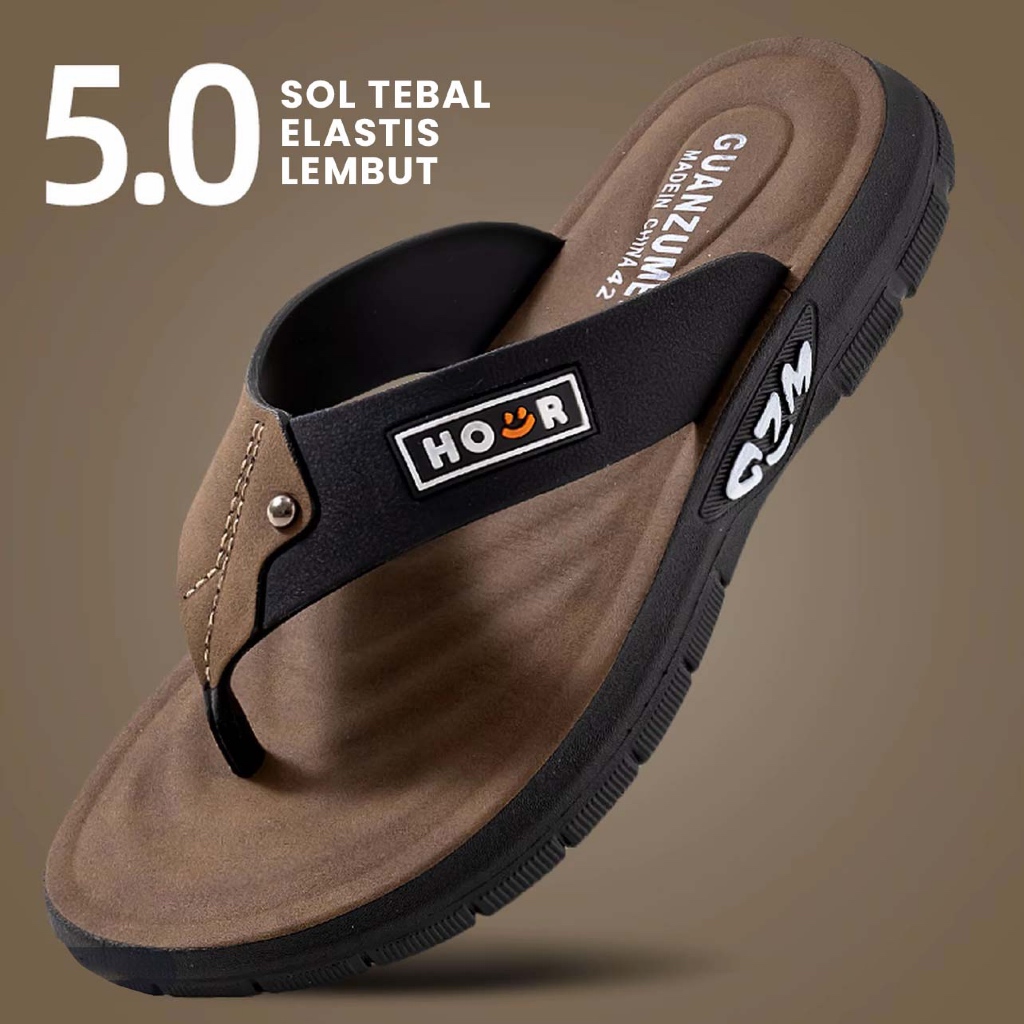 Sandal Pria Kulit 2025 Sendal Cowok Crocs Selop Gunung Karet Kerja Awet Ringan G-03