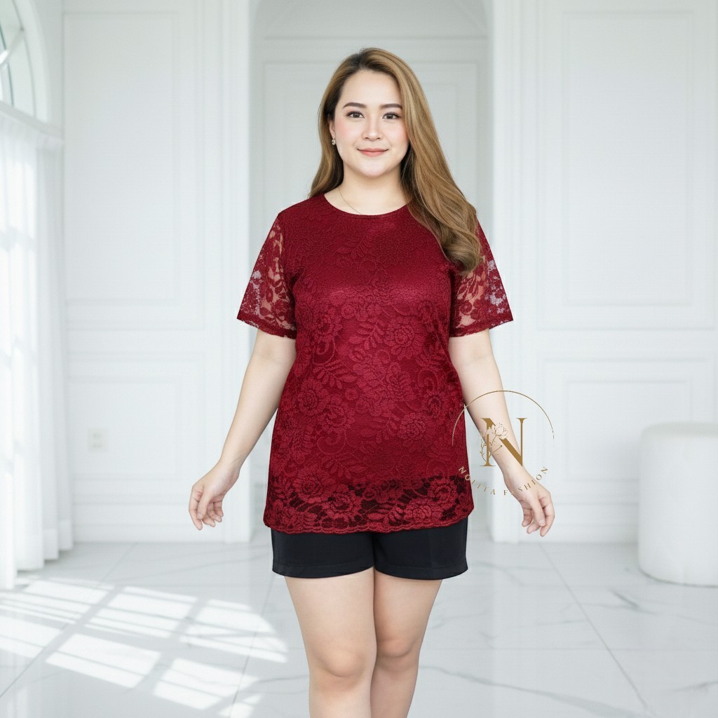 Real Pic Atasan SIFANA Brokat Lengan Pendek - 3Ukuran L XL XXL - Atasan Wanita Natal Pesta dan Konda