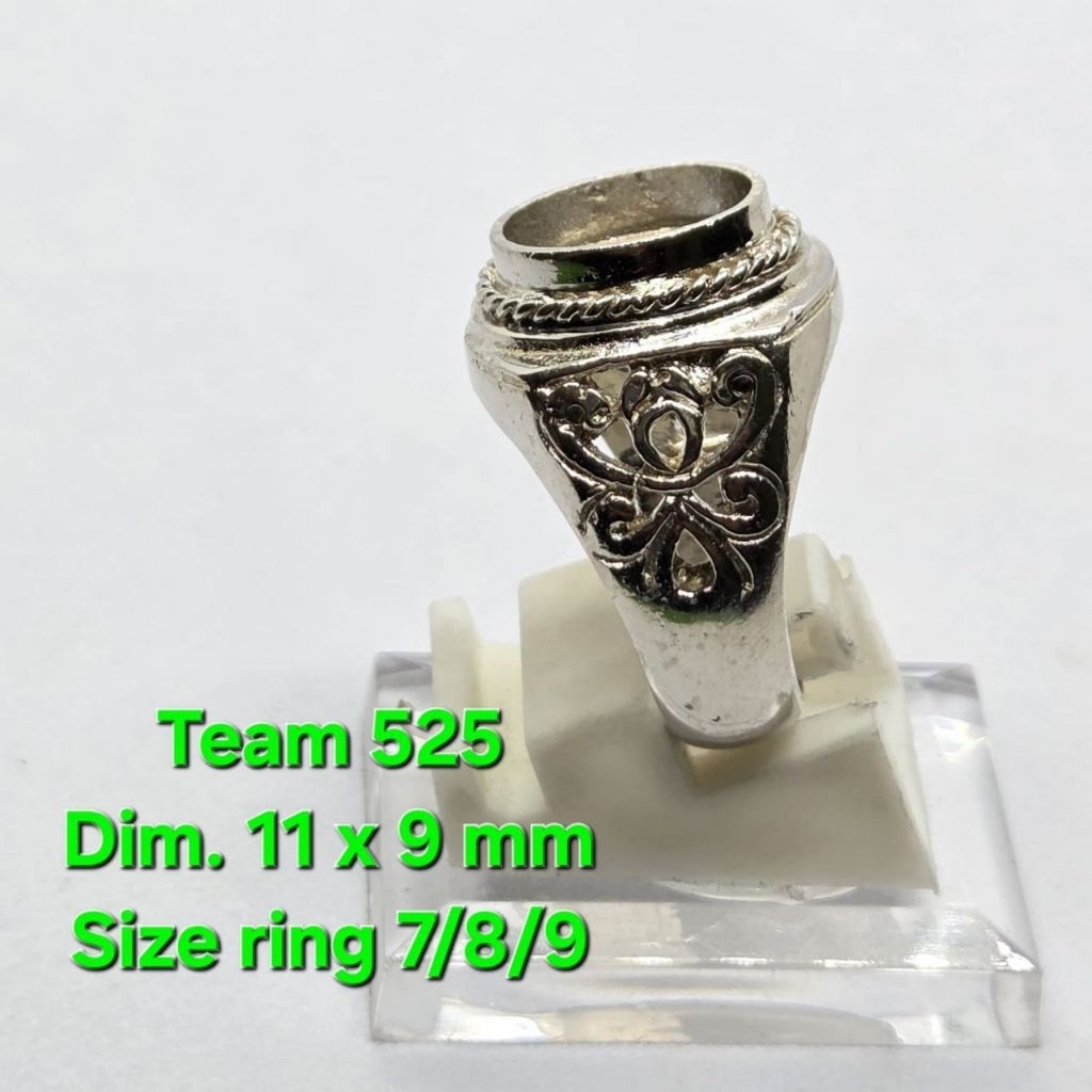 Ring emban alpaka super dim 11x9 tanam motif kerawang kupu kupu / pengikat ring cincin batu akik ece