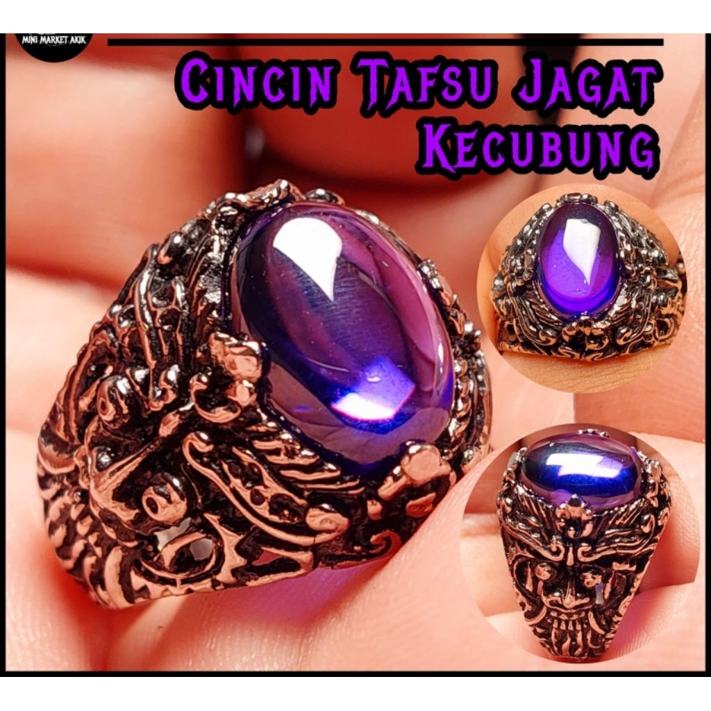 Cincin batu kecubung tafsu jagat ring dewata barong bali / cincin bolosewu cincin akik pria terlaris