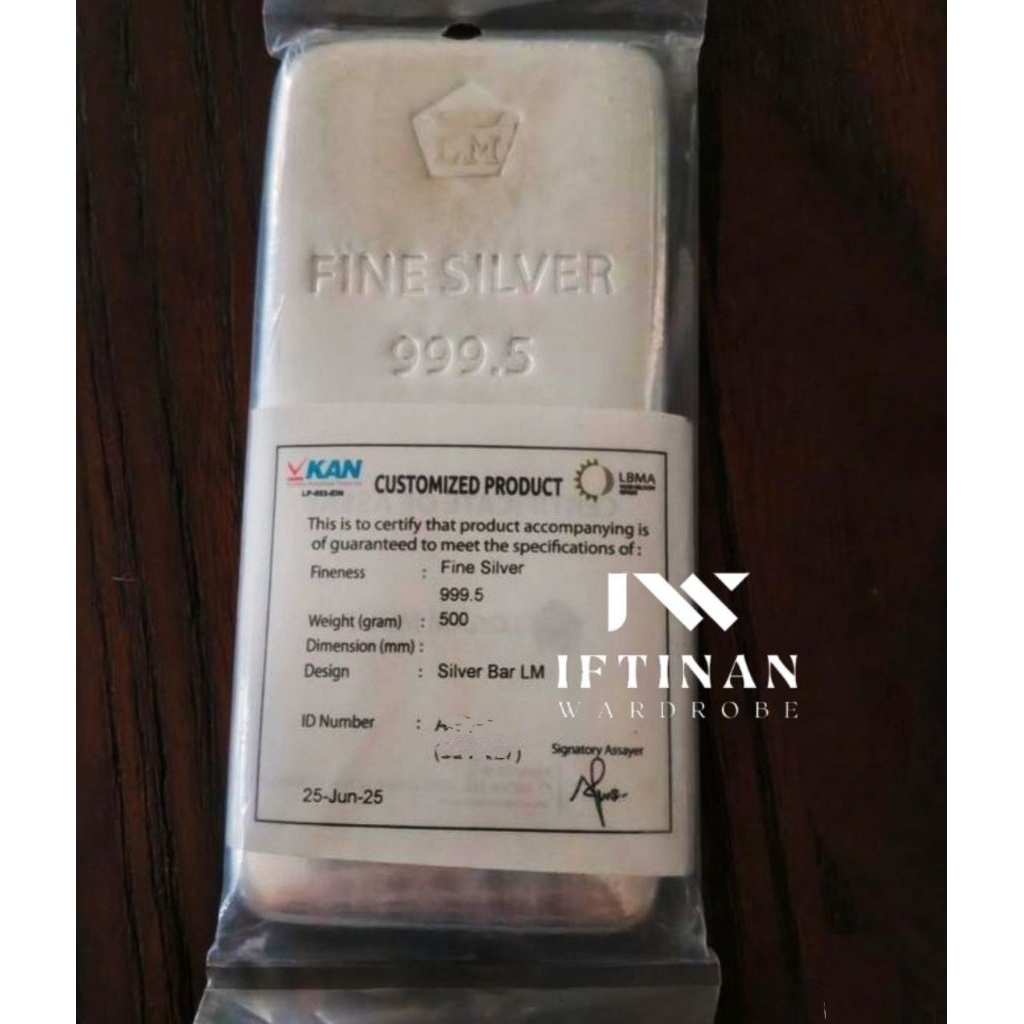 Limited Perak Bar Antam 500 gr, Silver Fine 999,5, Certified