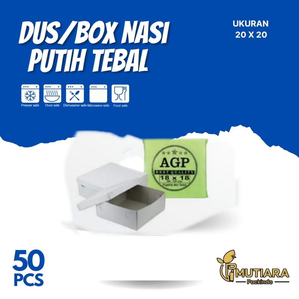 (50 Pcs) Dus Box Nasi 20X20 Putih Polos Tebal
